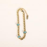 Stainless Steel Chain Bracelets, 304 Stainless Steel, with turquoise, with 1.7inch extender chain, Vacuum Ion Plating, fashion jewelry & for woman Approx 6.3 Inch 