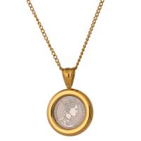 Stainless Steel Jewelry Necklace, 304 Stainless Steel, with 1.96inch extender chain, Flat Round, Vacuum Ion Plating, fashion jewelry & twist oval chain & for woman, 17mm Approx 15.7 Inch 