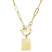 Stainless Steel Jewelry Necklace, 304 Stainless Steel, Rectangle, Vacuum Ion Plating, fashion jewelry & with flower pattern & for woman, gold Approx 17.7 Inch 