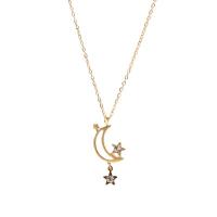 Cubic Zirconia Stainless Steel Necklace, 304 Stainless Steel, with White Shell, with 1.96inch extender chain, Moon and Star, Vacuum Ion Plating, fashion jewelry & micro pave cubic zirconia & for woman, gold Approx 17.7 Inch 