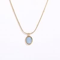 Stainless Steel Jewelry Necklace, 316L Stainless Steel, with Aquamarine, with 2.36inch extender chain, Oval, Vacuum Ion Plating, snake chain & for woman, gold Approx 16.1 Inch 