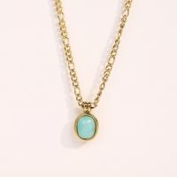 Stainless Steel Jewelry Necklace, 304 Stainless Steel, with ​Amazonite​, with 2.36inch extender chain, Oval, Vacuum Ion Plating, fashion jewelry & for woman, gold Approx 16.1 Inch 