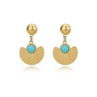 Titanium Steel Drop Earring, with turquoise, gold color plated, for woman, golden 