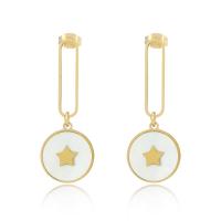 Titanium Steel Drop Earring, with Shell, gold color plated, for woman 