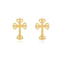 Titanium Steel Stud Earring, Cross, gold color plated, for woman & hollow 