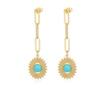 Turquoise Drop Earring, Titanium Steel, with turquoise, gold color plated, for woman 