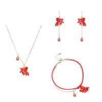 Brass Jewelry Set, gold color plated & for woman & enamel, red 