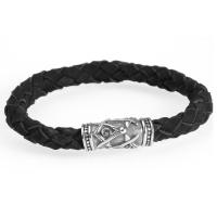 Titanium Steel Bracelet, with PU Leather Cord & for man, black Approx 7.6 Inch 