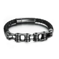 Titanium Steel Bracelet, with Cowhide, Cross, Vacuum Plating, dyed & for man 