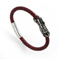 PU Leather Bracelet, with 316 Stainless Steel, for man, red 