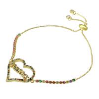 Brass Bracelet, gold color plated, Adjustable & Mother Day Jewelry & micro pave cubic zirconia & for woman & hollow, multi-colored Approx 10 Inch 