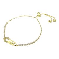 Brass Bracelet, Paper Clip, gold color plated, Adjustable & Mother Day Jewelry & micro pave cubic zirconia & for woman & hollow Approx 10 Inch 