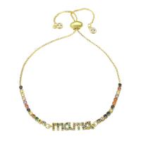 Brass Bracelet, gold color plated, Adjustable & micro pave cubic zirconia & for woman, multi-colored Approx 10 Inch 