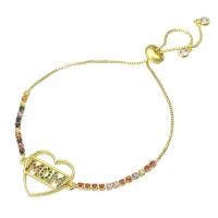 Brass Bracelet, gold color plated, Adjustable & micro pave cubic zirconia & for woman & hollow, multi-colored Approx 10 Inch 