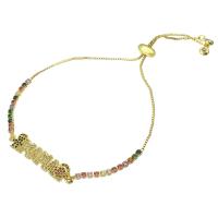 Cubic Zirconia Micro Pave Brass Bracelet, gold color plated, Adjustable & Mother Day Jewelry & micro pave cubic zirconia & for woman, multi-colored Approx 10 Inch 