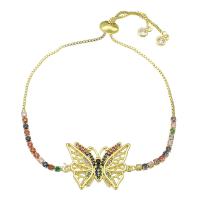 Cubic Zirconia Micro Pave Brass Bracelet, Butterfly, gold color plated, Adjustable & micro pave cubic zirconia & for woman & hollow, multi-colored Approx 10 Inch 