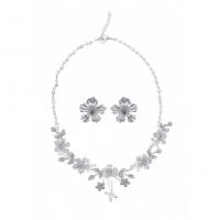 Rhinestone Zinc Alloy Jewelry Set, Stud Earring & necklace, with Crystal & Plastic Pearl, with 1.97inch extender chain, 2 pieces & fashion jewelry & for woman & with rhinestone, silver color Approx 16.93 Inch 
