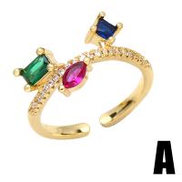 Brass Cuff Finger Ring, Adjustable & micro pave cubic zirconia & for woman, mixed colors, 19mm 