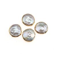 Coin Cultured Freshwater Pearl Beads, with Brass, DIY, white, 12-14mm 