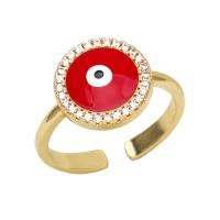 Evil Eye Jewelry Finger Ring, Brass, Adjustable & micro pave cubic zirconia & for woman & enamel 13mm 