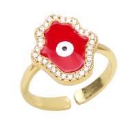 Cubic Zirconia Micro Pave Brass Finger Ring, Evil Eye Hamsa, high quality plated, Adjustable & micro pave cubic zirconia & for woman & enamel 15mm 