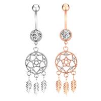 Stainless Steel Belly Ring, 304 Stainless Steel, with Cubic Zirconia & Brass, Dream Catcher, Galvanic plating, for woman & faceted 50-80mm 