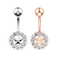 Stainless Steel Belly Ring, 304 Stainless Steel, with Cubic Zirconia & Brass, pentagram, Galvanic plating, for woman & faceted 50-80mm 