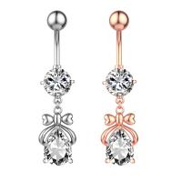 Stainless Steel Belly Ring, 304 Stainless Steel, with Cubic Zirconia & Brass, Galvanic plating, Unisex & faceted 50-80mm 