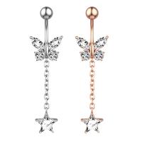 Stainless Steel Belly Ring, 304 Stainless Steel, with Cubic Zirconia & Brass, Galvanic plating, for woman & faceted 50-80mm 