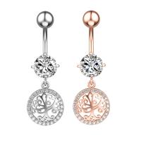Stainless Steel Belly Ring, 304 Stainless Steel, with Cubic Zirconia & Brass, Tree, Galvanic plating, for woman & faceted 50-80mm 