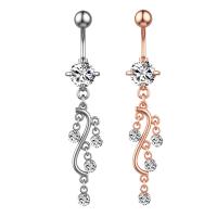 Stainless Steel Belly Ring, 304 Stainless Steel, with Cubic Zirconia & Brass, Galvanic plating, for woman & faceted 50-80mm 