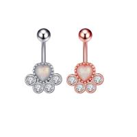 Stainless Steel Belly Ring, 304 Stainless Steel, with Cubic Zirconia & Brass, Bear Paw, Galvanic plating, for woman & faceted 50-80mm 