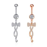 Stainless Steel Belly Ring, 304 Stainless Steel, with Cubic Zirconia & Brass, Bowknot, Galvanic plating, for woman & faceted 50-80mm 