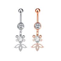 Stainless Steel Belly Ring, 304 Stainless Steel, with Cubic Zirconia & Brass, Goldfish, Galvanic plating, for woman & faceted 50-80mm 