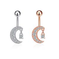 Stainless Steel Belly Ring, 304 Stainless Steel, with Cubic Zirconia & Brass, Moon, Galvanic plating, for woman & faceted 50-80mm 