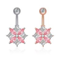 Stainless Steel Belly Ring, 304 Stainless Steel, with Cubic Zirconia & Brass, Flower, Galvanic plating, for woman & faceted 50-80mm 