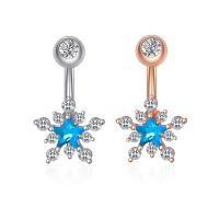 Stainless Steel Belly Ring, 304 Stainless Steel, with Cubic Zirconia & Brass, Snowflake, Galvanic plating, for woman & faceted 50-80mm 