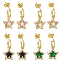 Cubic Zircon (CZ) Drop Earring, Brass, Star, gold color plated, micro pave cubic zirconia & for woman 