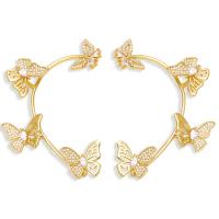 Earring Cuff and Wraps, Brass, Butterfly, gold color plated, micro pave cubic zirconia & for woman, golden 