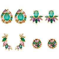 Cubic Zirconia Micro Pave Brass Earring, with Cubic Zirconia, gold color plated & for woman, mixed colors 