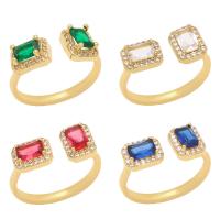 Cubic Zirconia Micro Pave Brass Finger Ring, Square, gold color plated, micro pave cubic zirconia & for woman 9mm 