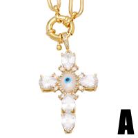 Evil Eye Jewelry Necklace, Brass, Cross, plated & micro pave cubic zirconia .7 