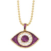 Cubic Zircon Micro Pave Brass Necklace, with 1.97 extender chain, Evil Eye, gold color plated, Unisex & micro pave cubic zirconia .32 Inch 