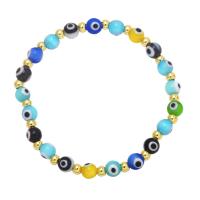 Evil Eye Jewelry Bracelet, Lampwork, with Brass, gold color plated, for woman .5 Inch 