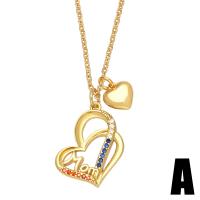 Cubic Zircon Micro Pave Brass Necklace, with 1.97 extender chain, Heart, gold color plated & micro pave cubic zirconia & for woman, mixed colors .32 Inch 