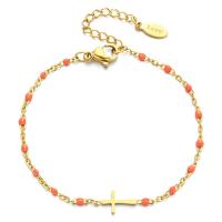 Stainless Steel Charm Bracelet, 304 Stainless Steel, with 4cm extender chain, Round, gold color plated, Adjustable & fashion jewelry & for woman & enamel cm 