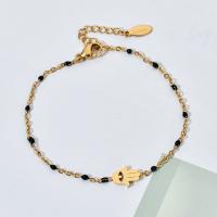 Stainless Steel Charm Bracelet, 304 Stainless Steel, Evil Eye Hamsa, gold color plated, Adjustable & fashion jewelry & for woman & enamel cm 