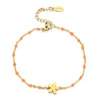 Stainless Steel Charm Bracelet, 304 Stainless Steel, Flower, gold color plated, Adjustable & fashion jewelry & for woman & enamel cm 