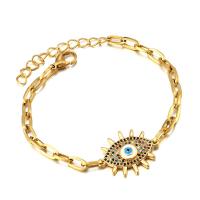 Stainless Steel Charm Bracelet, 304 Stainless Steel, with 4cm extender chain, Evil Eye, plated, Adjustable & fashion jewelry & micro pave cubic zirconia & for woman Approx 17 cm 