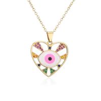 Evil Eye Jewelry Necklace, Brass, Heart, gold color plated, micro pave cubic zirconia & for woman & enamel & hollow Approx 17.7 Inch 